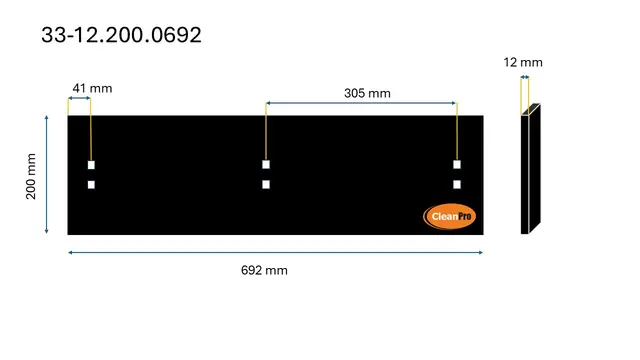 Veistål glatt 12x200x692mm, 3x2 hull A:41mm (14010549) 