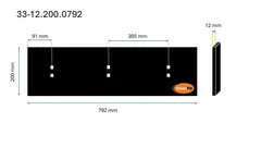 Veistål glatt 12x200x792mm, 3-fot 3x2 hull A:91mm (14010550)
