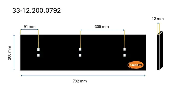 Veistål glatt 12x200x792mm, 3-fot 3x2 hull A:91mm (14010550) 