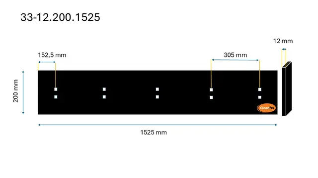 Veistål glatt 12x200x1525mm, 5x2 hull 5-fot 