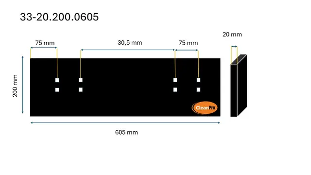 Veistål glatt 20x200x605mm 6" deling for klappvinge 