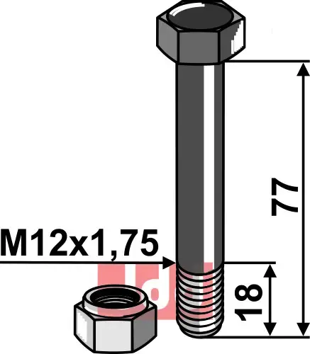 Bolt M12 x 1,75 x 77 - 10,9 m/låsem. Dücker 