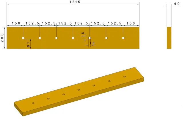 Tellefsdal sliteskjær, 7 hull PU 95 shA (1215x200x40) 